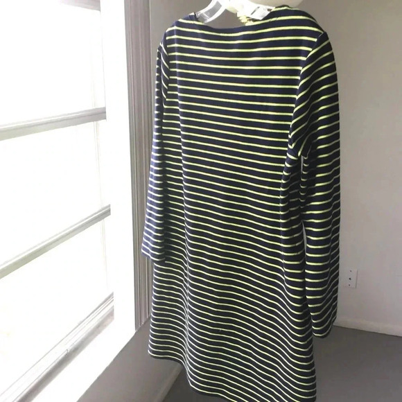 Sail To Sable Navy Yellow Stripe shift dress pockets 3/4 sleeves Size M - Picture 3 of 8
